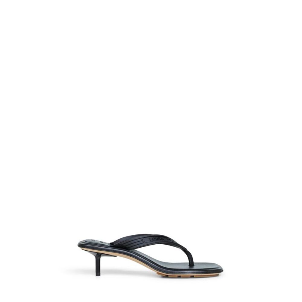 Bottega Veneta Women Black Matte Rubber Sampieri Thong Sandals